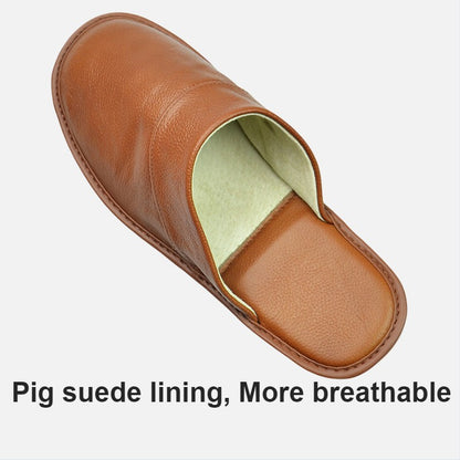 Genuine Cow Leather Slippers Homes in indoor slipper Spring Autumn summer men women elderly non-slip casual single Slides shoes