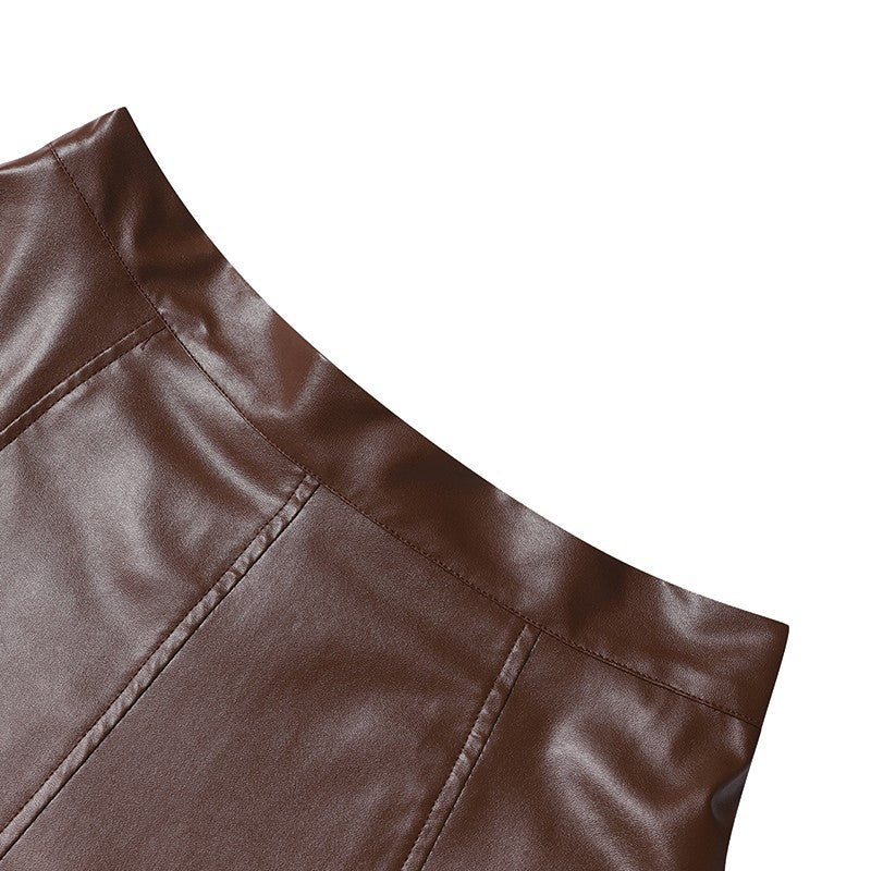 Plus Size 5XL ZANZEA Women PU Leather Midi Jupes Elegant Casual Autumn Loose High Waist Skirt Solid Skirt High Waisted Falda