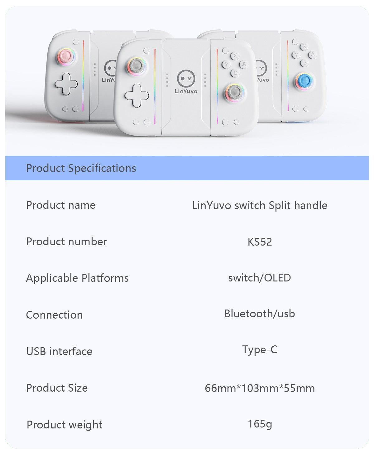 LinYuvo Wireless Switch Controller KS52 for Nintendo NS/OLED,Wireless Joypad Controller with Adjustable Vibration&Large Battery