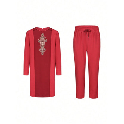 2025 African Traditional Men's Suit Luxury Casual Loose Two Piece Set Holiday Wedding Kaftan Fashionable Ethnic Men's Clothing