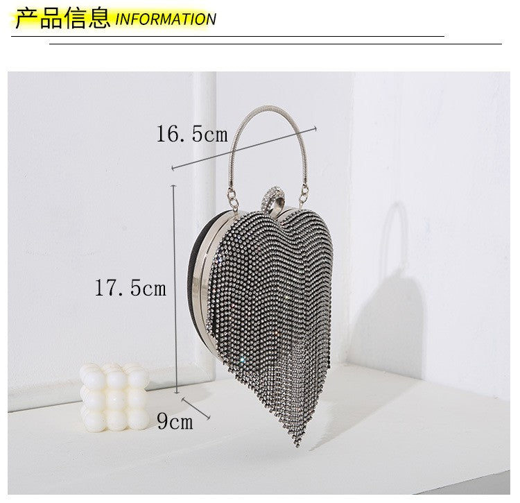 Rhinestone Evening Bag Heart Pattern Silver Handbag Womens Diamond Tassel Banquet Clutch And Purse Wedding Bridal Prom Wallets