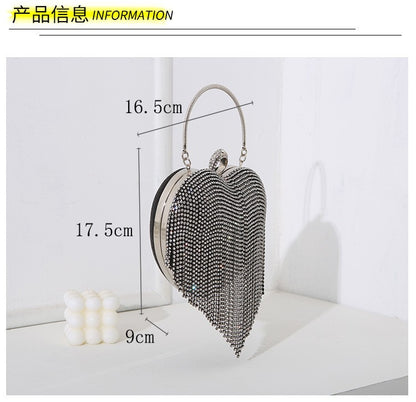 Rhinestone Evening Bag Heart Pattern Silver Handbag Womens Diamond Tassel Banquet Clutch And Purse Wedding Bridal Prom Wallets
