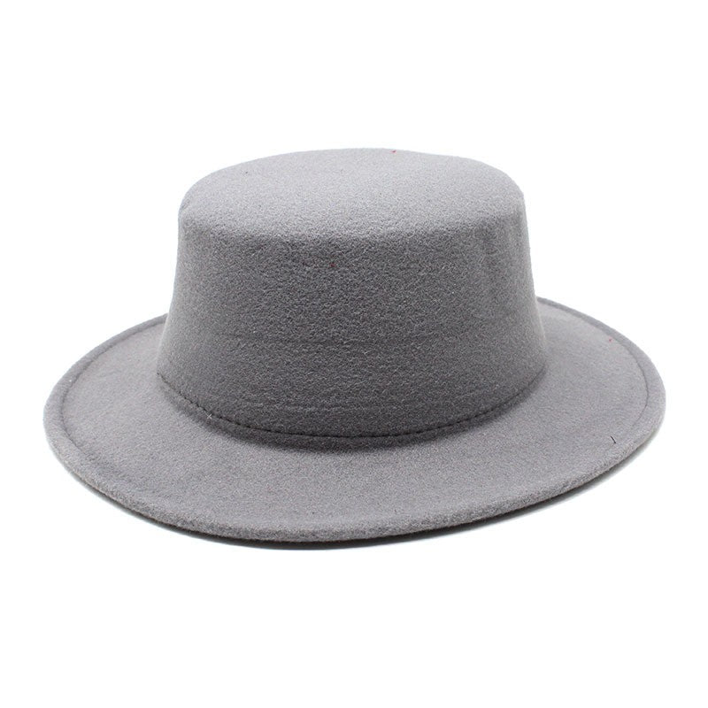 Autumn Winter Kids Felted Fedoras Hats for Boys Girls Solid Imitation Woolen Flat top Jazz Caps Childs Formal Dress Hats
