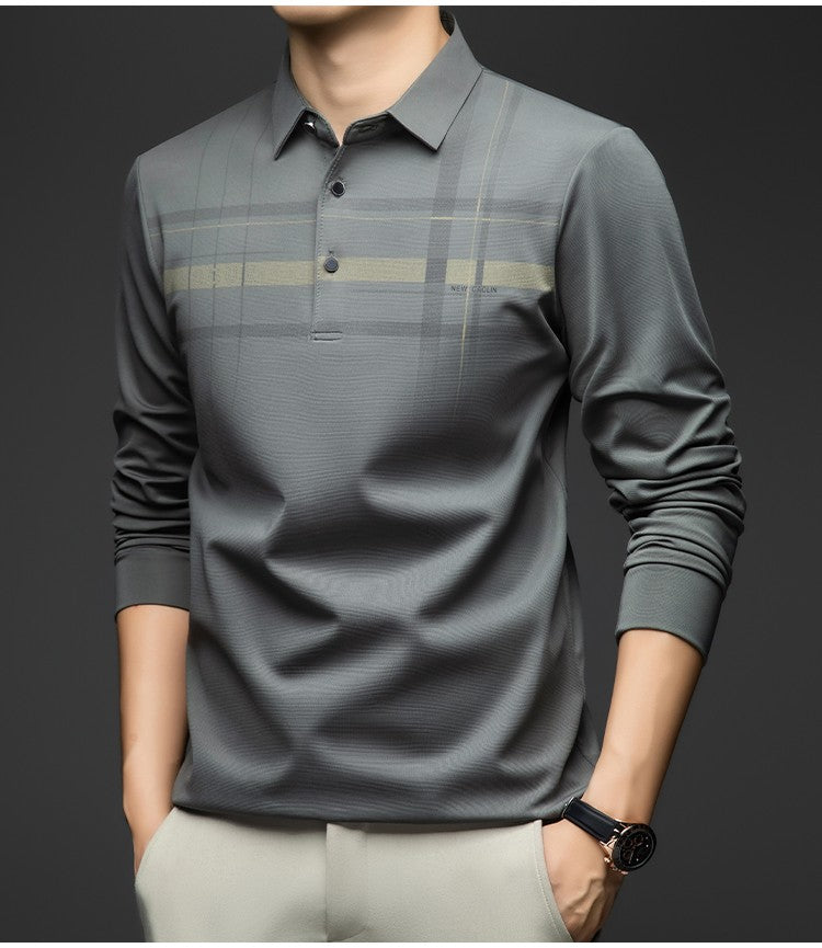 BROWON Polo T Shirt for Man 2025 Formal Business Slim Long Sleeve Tshirt Men Casual Loose Stripe Shirt for Man Designer Clothes