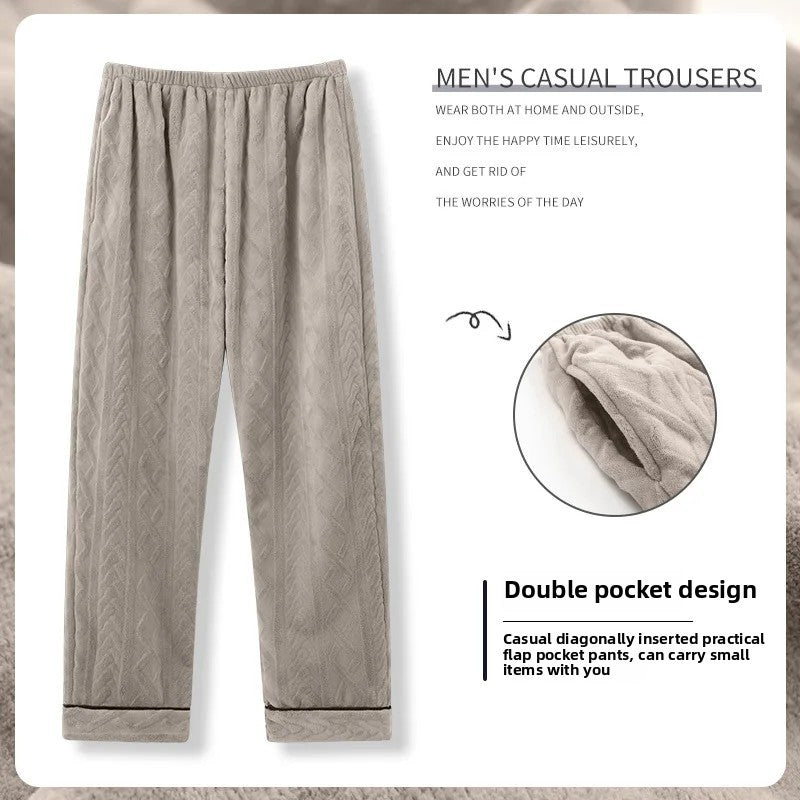 Men's Thickened Coral Fleece Pajama Pants Home Leisure Velvet Plush Winter Warm Large Size Sleepwear Comfortable Soft Fabric