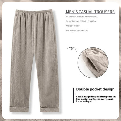 Men's Thickened Coral Fleece Pajama Pants Home Leisure Velvet Plush Winter Warm Large Size Sleepwear Comfortable Soft Fabric