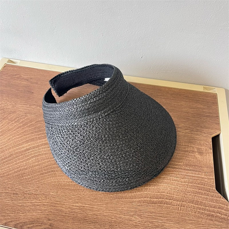 Chapéu de Sol Feminino USPOP de Verão com Aba Grande, Estilo Tiara de Ráfia, Casual e Aberto, para Praia