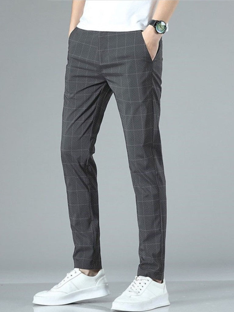 Calças de Seda Gelo Negócio Retas Elástico na Cintura Calças Pretas e Cinzas Respiráveis Roupa Masculina Simples Calças de Terno Casuais Outono Quente