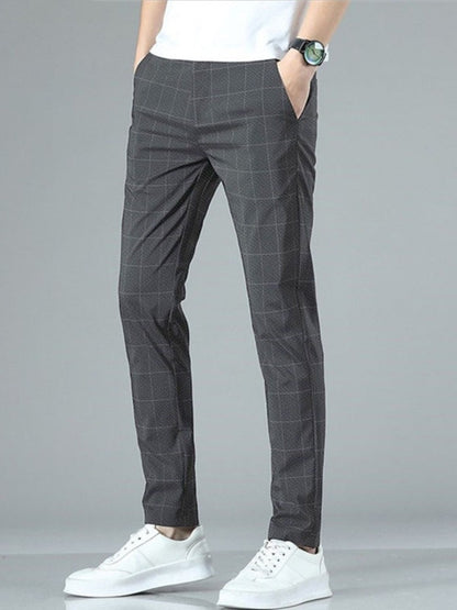 Calças de Seda Gelo Negócio Retas Elástico na Cintura Calças Pretas e Cinzas Respiráveis Roupa Masculina Simples Calças de Terno Casuais Outono Quente