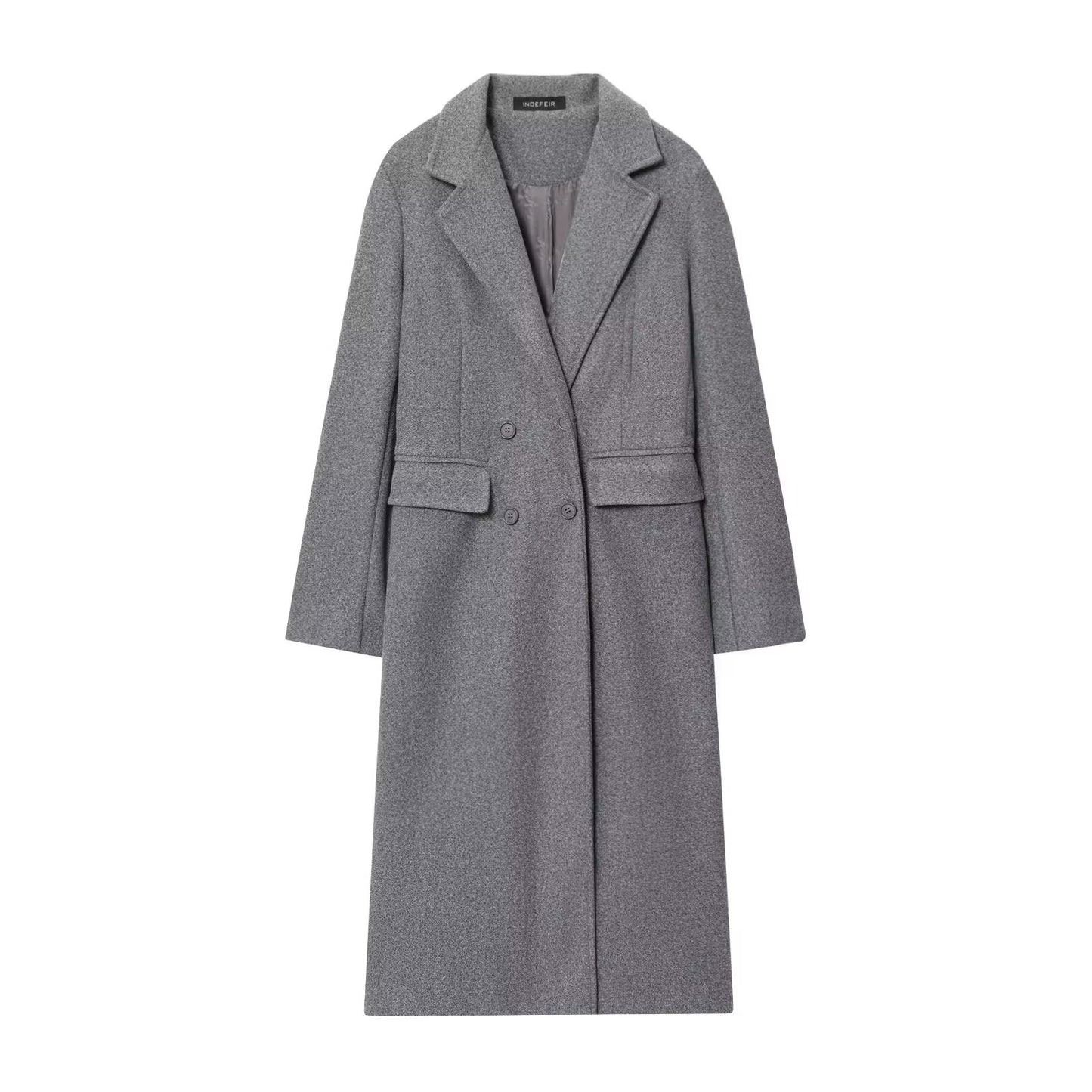 HH Women Fashion Burgundy Woolen Coat Double Breasted Long Sleeve Lapel Blends Jacket Autumn Winter High Street Outerwear