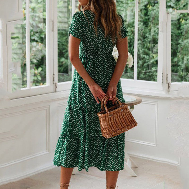 Vestidos Vintage Vintage Print Puff Sleeve summer Beach sweet dresses Casual Squ