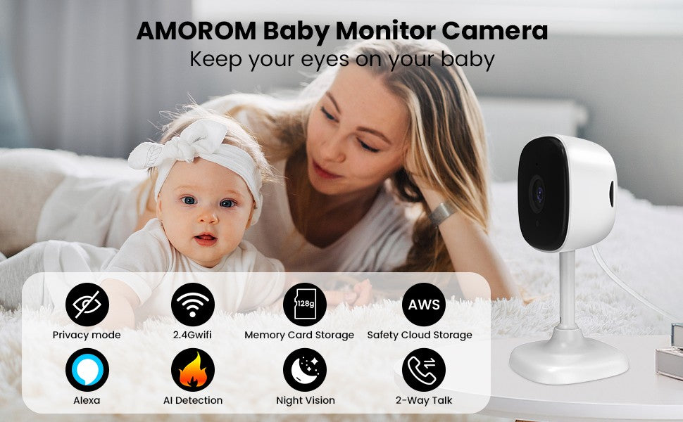 1080P Hd Wifi Ip Camera Indoor Night Vision Ai Detection Surveillance Cube Cameras for Pet Baby Monitor with Alexa & Google Home