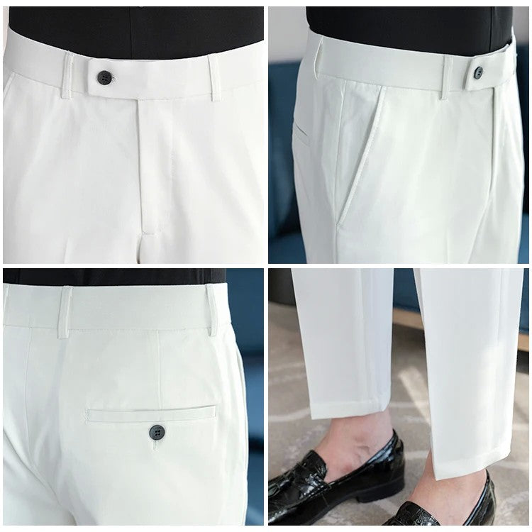 2025 Summer Thin White Elastic Nine Cent Suit Pants for Men,gray Blue Four-side Elastic Comfortable Drape Men's Casual Trousers
