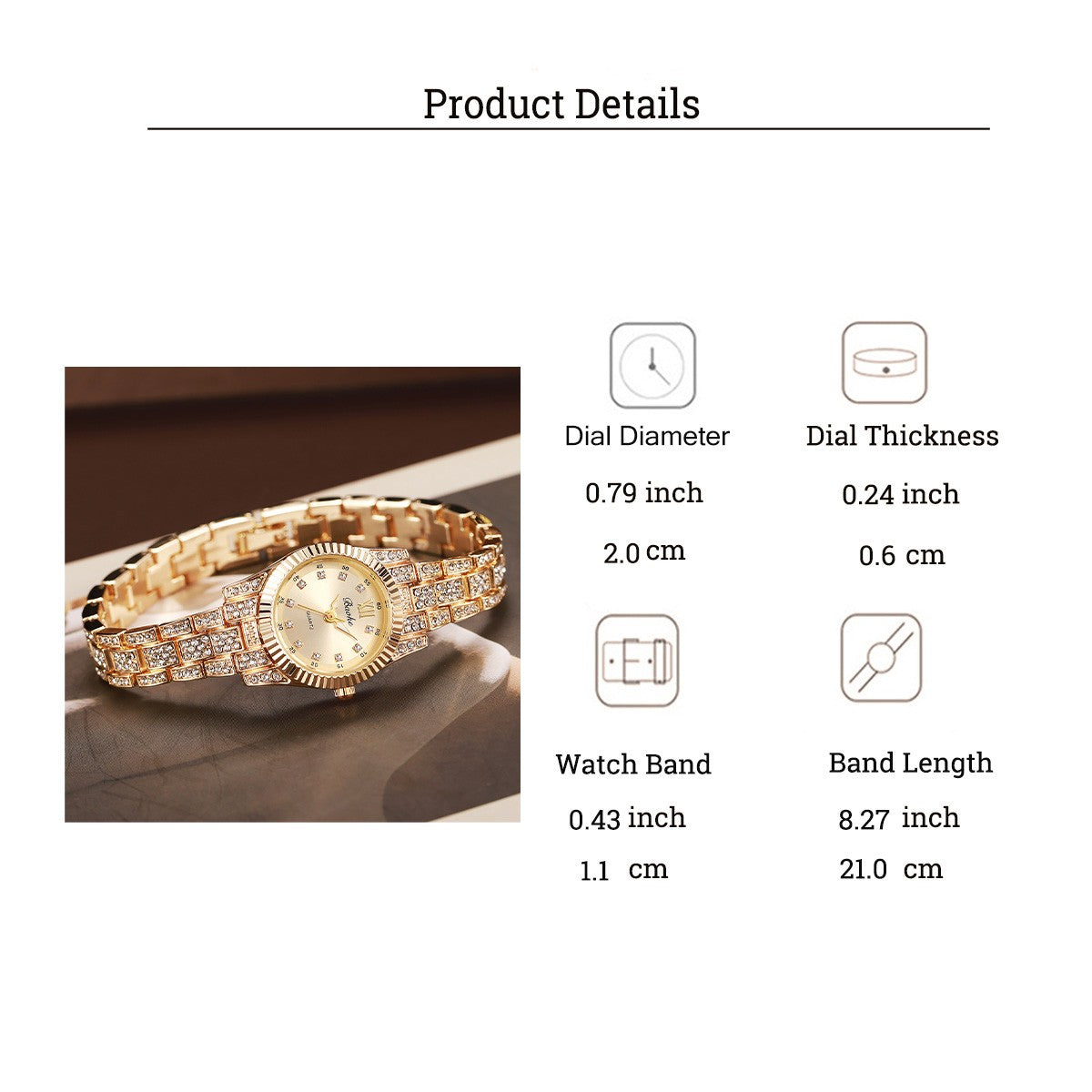 Light Luxury Golden Diamond-encrusted Quartz Watch Set Rose Tree of Life Jewelry Bracelet Daily All-match Gift Box