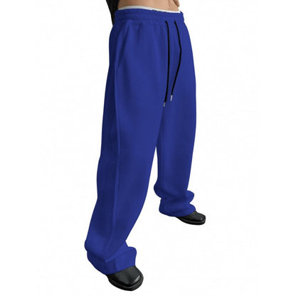 Men's Solid Color Sanitary Pants 2025 Drawstring Waist Straight Wide Leg Loose Fit with Pockets Versatile Sports Trousers