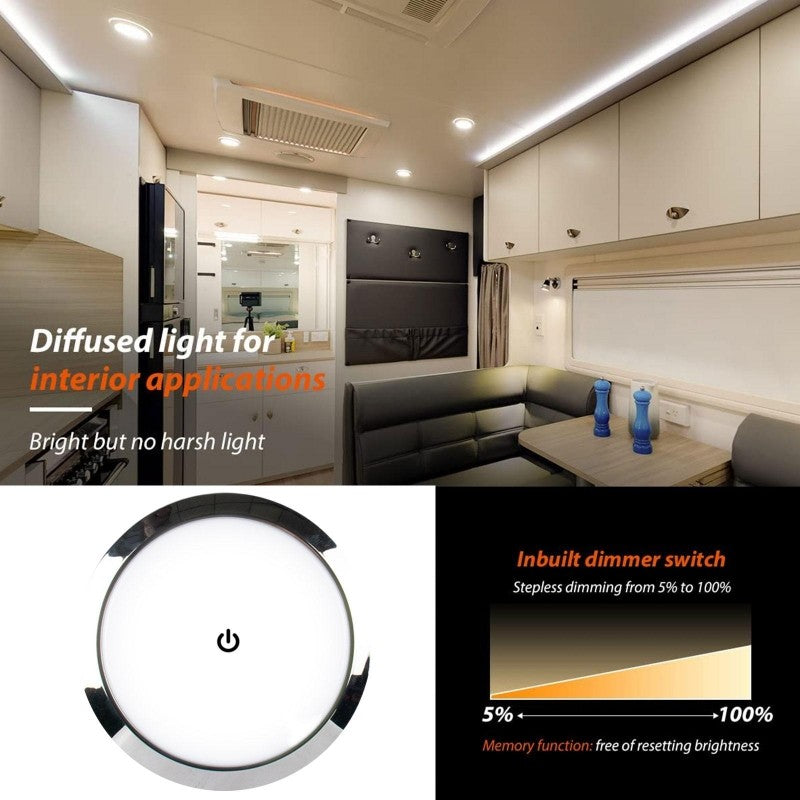 Tokili 12V/24V Dual Volt Ultra-Thin LED Puck Lights, Interior RV Marine Overhead Light, for Camper Cabin, Boat & Trailer Ceiling