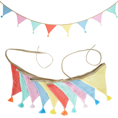 2.6M/8.5FT Nursery Fabric Bunting 10 Triangle Pennant Flags With Tassels Party Decor Banner Home Baby Shower Carnival Garland