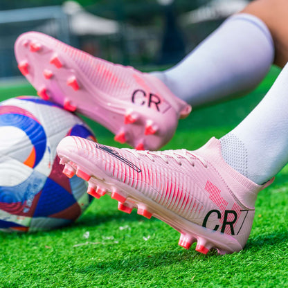 Unisex Soccer Shoes High-Tops Lace-Up Non-Slip Spikes Outdoor Sports Athletic Football Cleats for Professional Training Sneaker