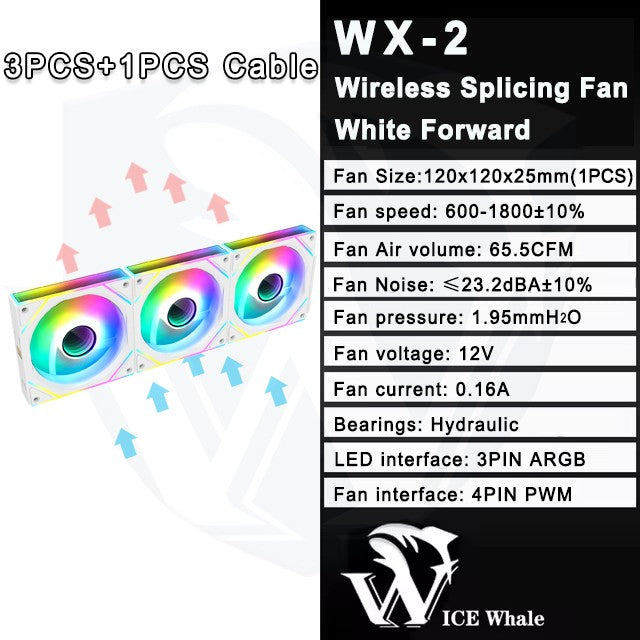 ICE Whale WX-2 Wire-Splicing PC Case Cooling Fan ARGB Mirror Cycle Light Effect 600-1800RPM PWM Water Cooling 360mm Cooler Fan