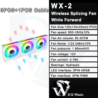 ICE Whale WX-2 Wire-Splicing PC Case Cooling Fan ARGB Mirror Cycle Light Effect 600-1800RPM PWM Water Cooling 360mm Cooler Fan