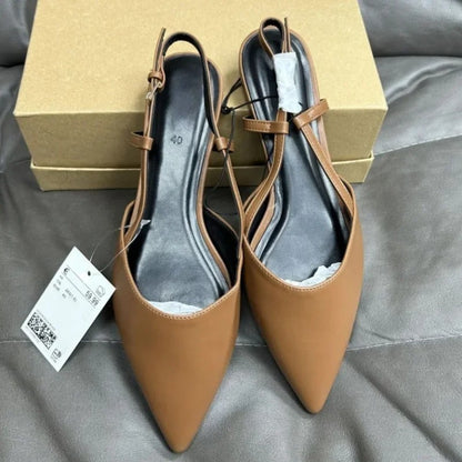 Designer Fashion Pointed Toe Women's Flats 2024 Autumn Elegant Dress Slingbacks Shallow Big Size Comfortable Luxury Ladies Shoes