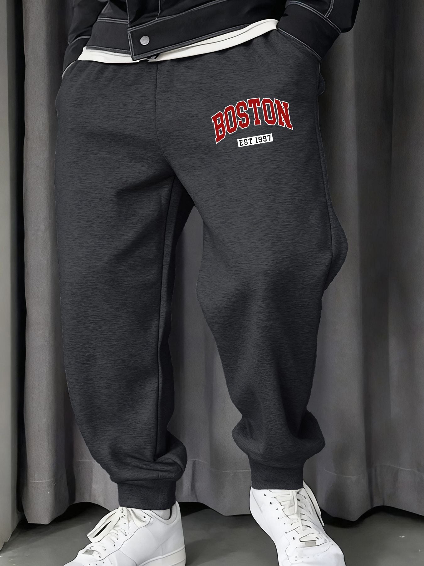 Boston Letter Est 1997 Printing Male Sweatpants Fashion Fleece Pant Trendy Jogging Britches Casual Comfy All-Match Long Pants