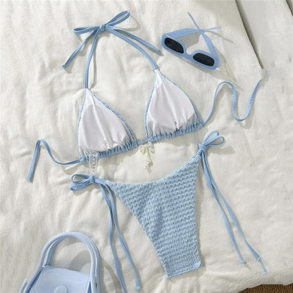 Yellow Halter String Triangle Micro Bikini Thong Solid Swimwears Micro Thong Sexy Swimsuit Women Bathing Suit Bikinis Sets 2025