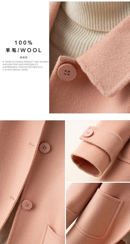 2025 Autumn Winter New Double-Sided Wool Coat Women Section Short Woolen Coats Single-breasted Black Khaki Cardigan Outerwear