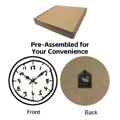 Creative Hand Drawing Wooden Silent Hanging Wall Clock, For Living Room, Office, Study Room, Bedroom, Home Decoration