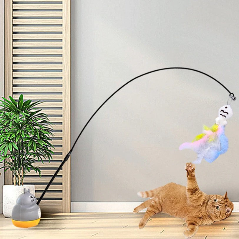 Brinquedo para gato chinchila, engraçado, com fio de aço, varão longo, penas, fofo, para gatinhos, pesca, auto-recreação, para aliviar o estresse