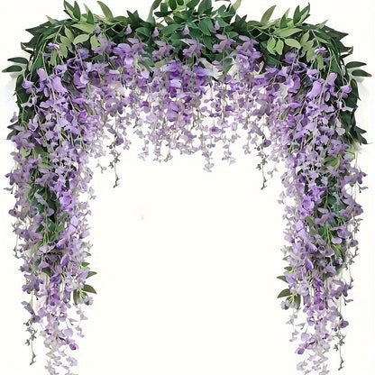 Wisteria Artificial Flowers Garland,Artificial Wisteria Vine Hanging Flower For Home Garden Outdoor Ceremony Wedding Home Decor