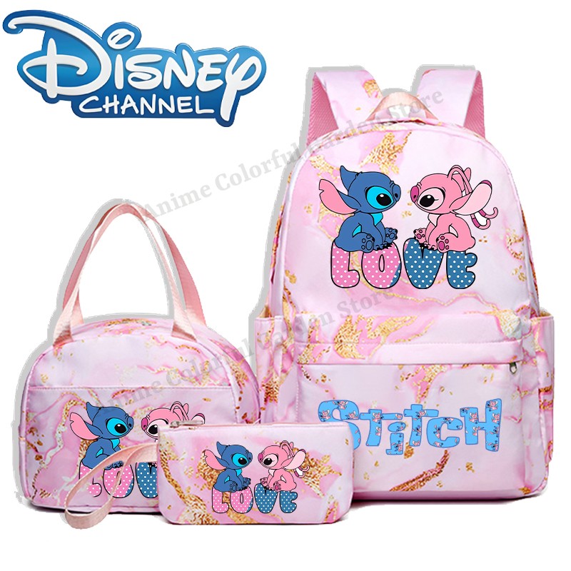 3pcs Disney Stitch Backpack Lunch Bag Pencil Case Set Anime Cartoon Fashion Schoolbag Suit Students New Semester School Supplies