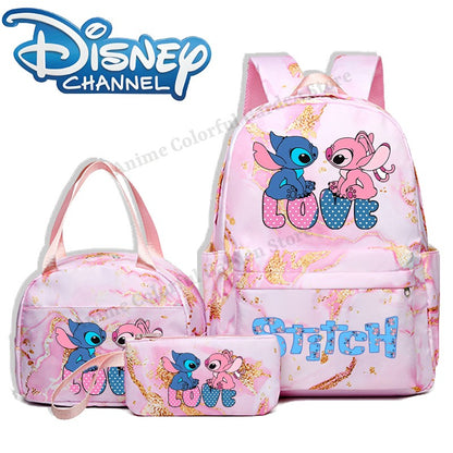 3pcs Disney Stitch Backpack Lunch Bag Pencil Case Set Anime Cartoon Fashion Schoolbag Suit Students New Semester School Supplies