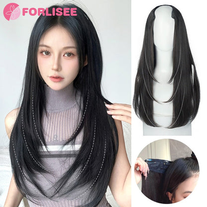 Cabelo Sintético Feminino Estilo Cabelo Comprido Cabelo Extra Comprido Perucas Sintéticas Apliques Camadas Aumento de Cabelo No Topo da Cabeça