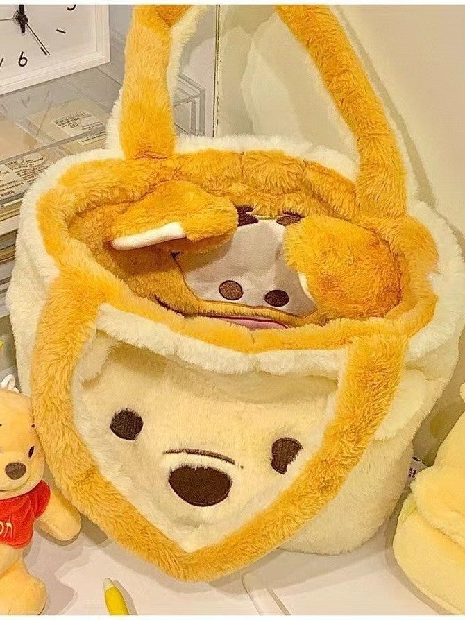 Disney Winnie Bear Turn Into Tigger Plush Handbag Cartoon Reversible Lotso Change To Alien Plush Doll Bag Xmas Women Girls Gift