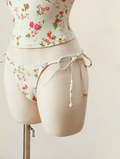 Trendy Floral Print Tankini Two-Piece Swimsuit with Halter Neck And Strap for Women High Waist Sexy Tight Fit Backless Swimwear