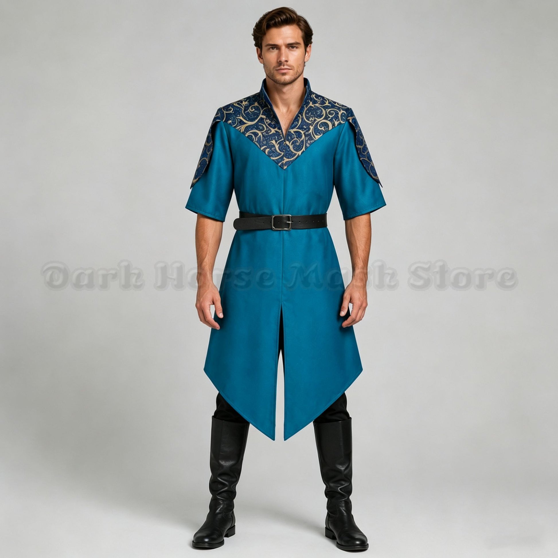 Men's Fantasy Elven Tunic with Belt Medieval Style Robe with Ornate Print Renaissance Faire LARP Events Themed Party Costume