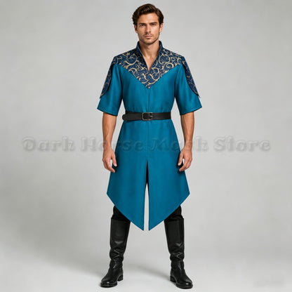 Men's Fantasy Elven Tunic with Belt Medieval Style Robe with Ornate Print Renaissance Faire LARP Events Themed Party Costume