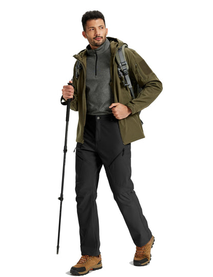 Calça Masculina de Inverno para Caminhada TACVASEN Forrada com Fleece, Impermeável, Softshell, para Esqui na Neve, Isolada, Cargo de Trabalho com 6 Bolsos com Zíper