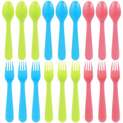 Conjunto de 18 Garfos e Colheres Infantis de PP de Grau Alimentício, Talheres Coloridos Reutilizáveis e Portáteis para Crianças