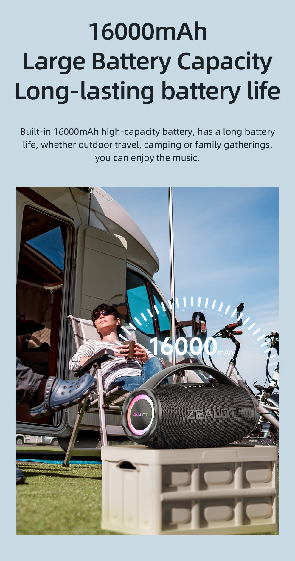 Caixa de Som Bluetooth ZEALOT-S97 80W Potente, Sem Fio com Alça Portátil, para Festa, Acampamento, Luz Colorida RGB