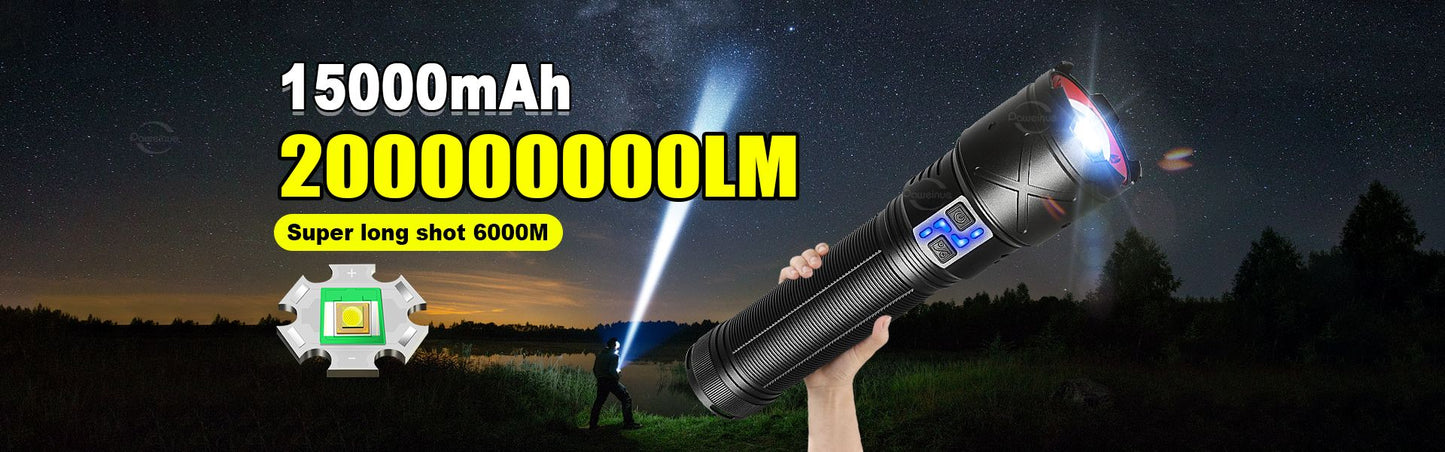 2025 New Ultra Bright LED Flashlight USB Rechargeable Zoom Flashlights Long Range 6000M Tactical Torch Camping Fishing Work Lamp