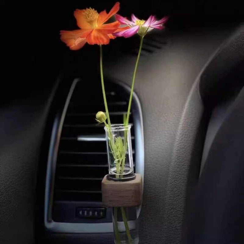 Mini Car Hydroculture Flower Vase Glass with Clip Adjustable Air Vent Test Tube Flower Holder Creative Interior Decor Dashboard