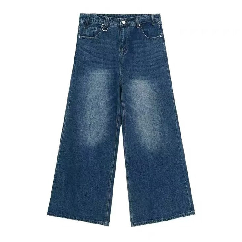 New Men's Baggy Straight Leg Wide Leg Jeans Male Fashion Vintage Wash Casual Denim Pants Youth Popular Brand Streetwear Trousers