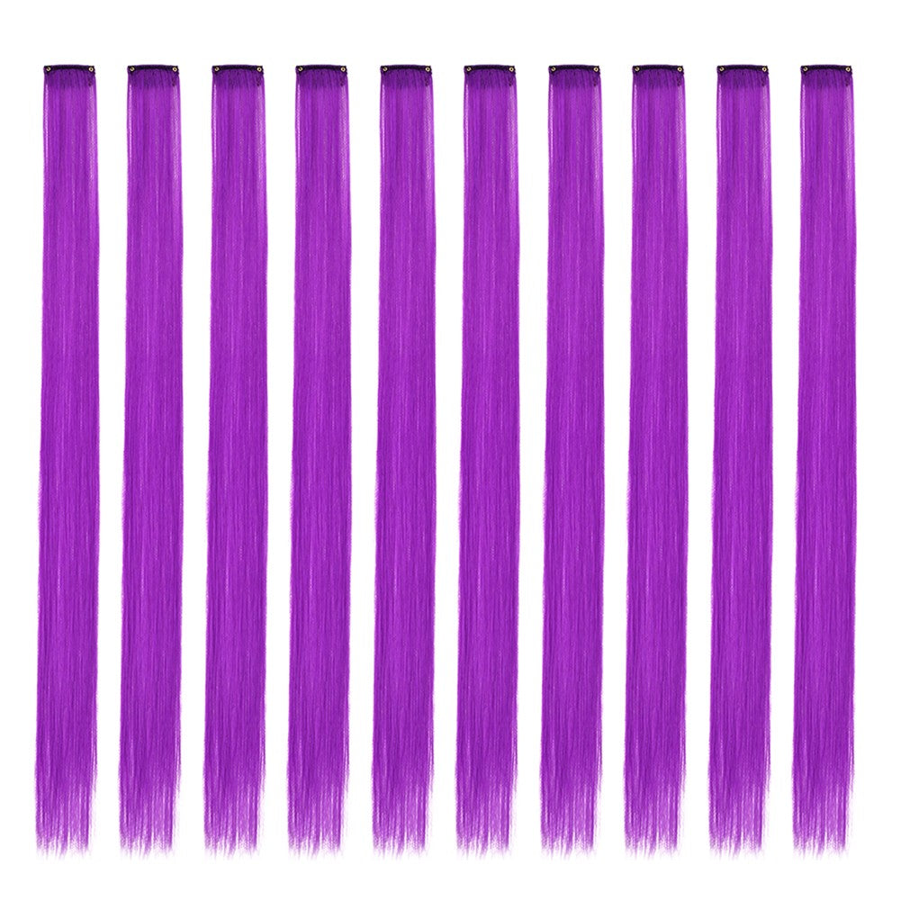 Mechas Coloridas Cabelo Sintético 10 Peças Extensões de Cabelo Liso 55 cm Com Presilha Aplique para Mulheres Festa Cosplay Presentes
