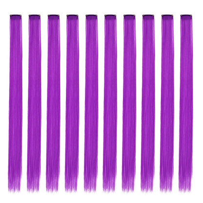 Mechas Coloridas Cabelo Sintético 10 Peças Extensões de Cabelo Liso 55 cm Com Presilha Aplique para Mulheres Festa Cosplay Presentes