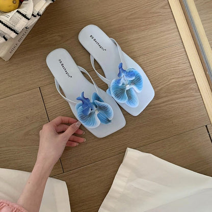 Daily Sweet Butterfly Orchid Slipper Elegant Vacation Flower Flip Flops Out Wear Summer Women's Sandals Outdoor