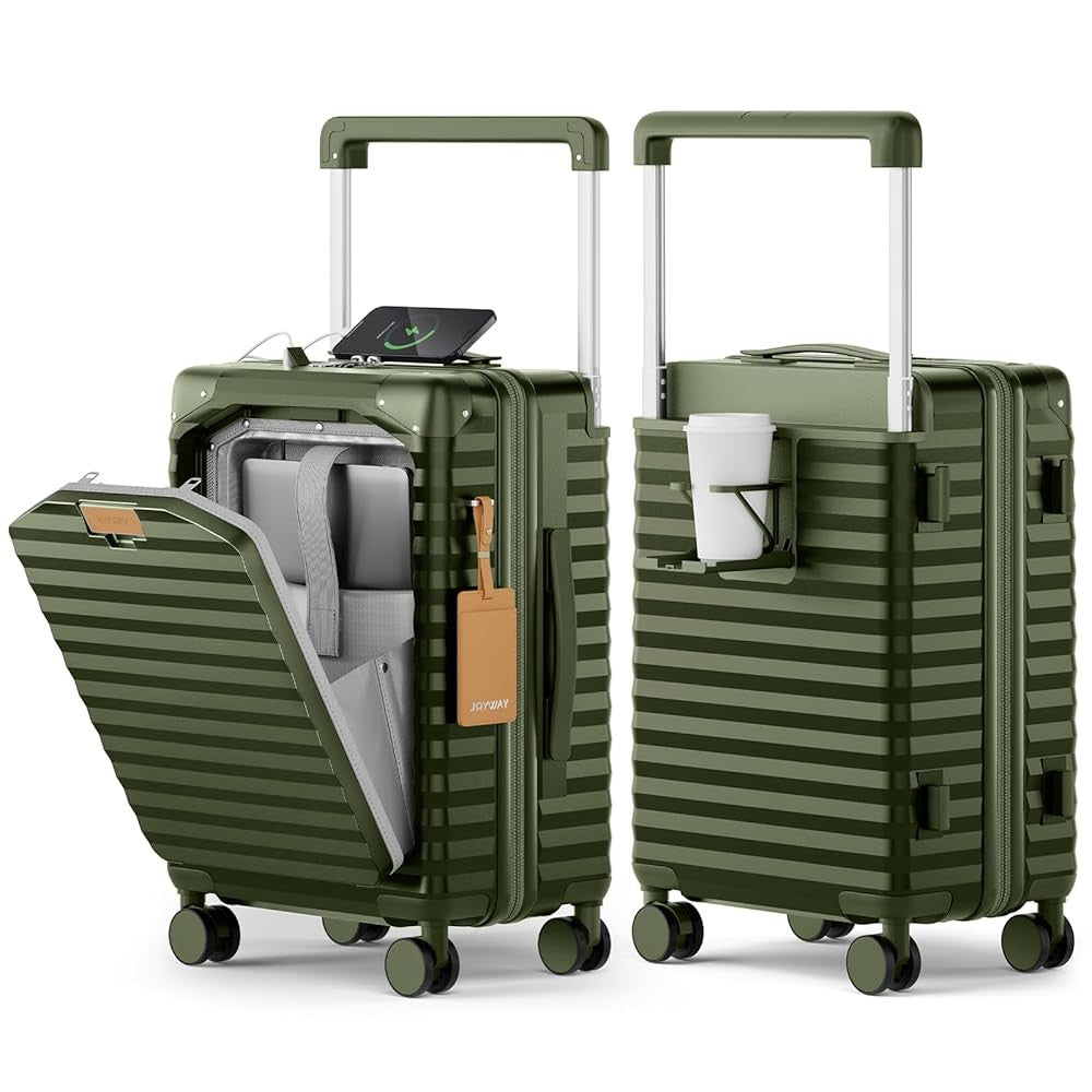 Mala de Viagem Joyway com Abertura Frontal de 20 polegadas, 1 peça, Porta-copos, Trava TSA, Rodas Giratórias Silenciosas, Leve e Durável