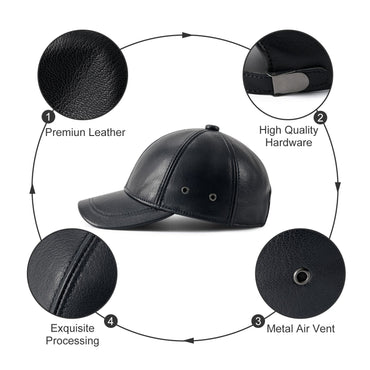 FEINION Men's Adjustable Baseball Cap Winter Driving Hunting Fishing Hat Genuine Leather Ivy Fashion Beret Flat Cap.