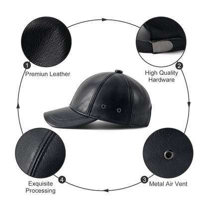 FEINION Men's Adjustable Baseball Cap Winter Driving Hunting Fishing Hat Genuine Leather Ivy Fashion Beret Flat Cap.